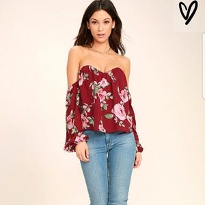 NEW WINE RED FLORAL PRINT OFF-THE-SHOULDER TOP